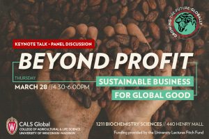 Event flyer: Beyond profit - sustainable business for global good (event info in text below)